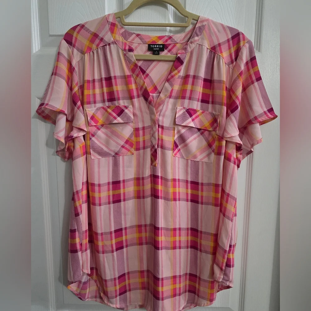 Torrid Harper Georgette Pullover Flutter Blouse - Picture 5 of 8